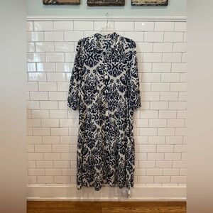 Zara - Elegant Navy and White Patterned Dress